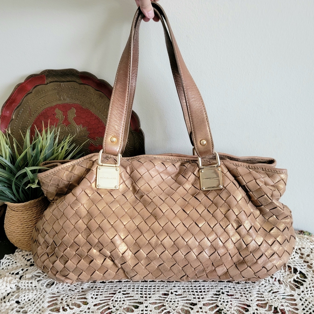 Rare Michael kors gold shoulder bag woven tote bag